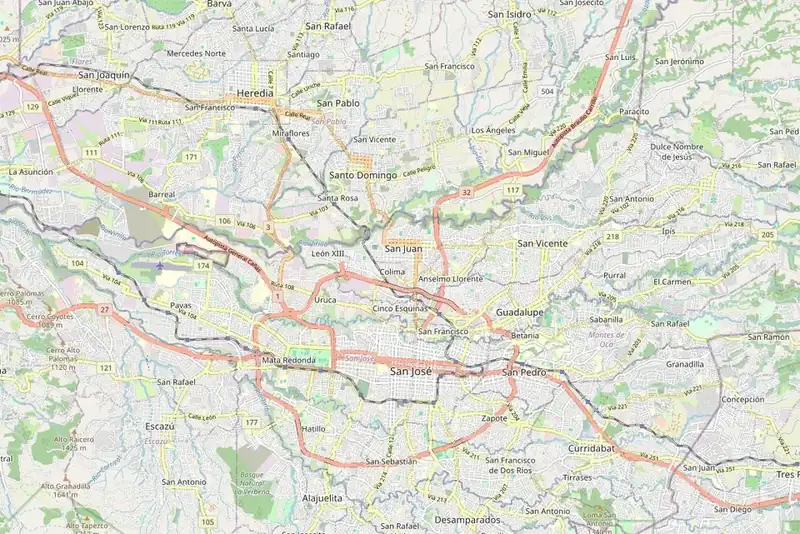 Mapa de la zona aproximada de Tibás, San José, Costa Rica (sin dirección exacta)
